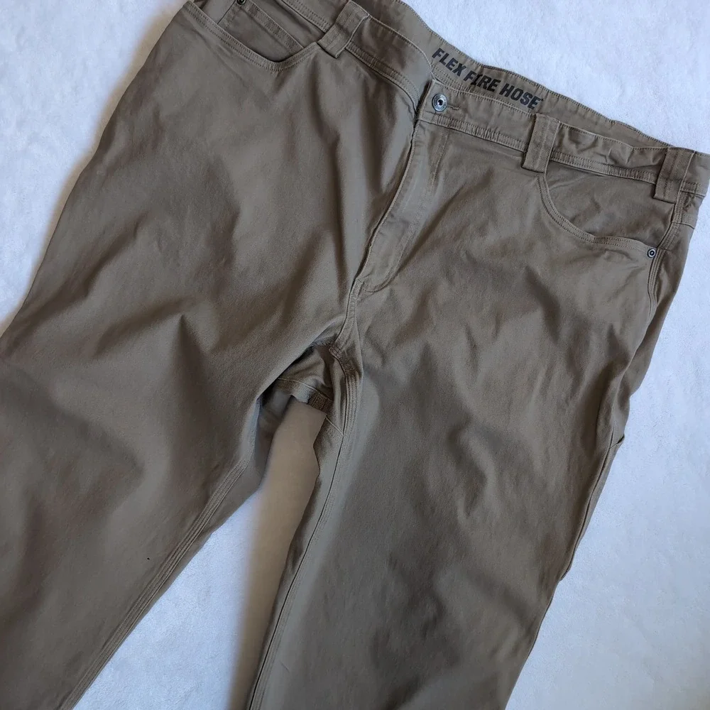 Duluth Trading Co Flex Fire Hose Pants Mens 46x30 Khaki Tan Relaxed Work Cargo